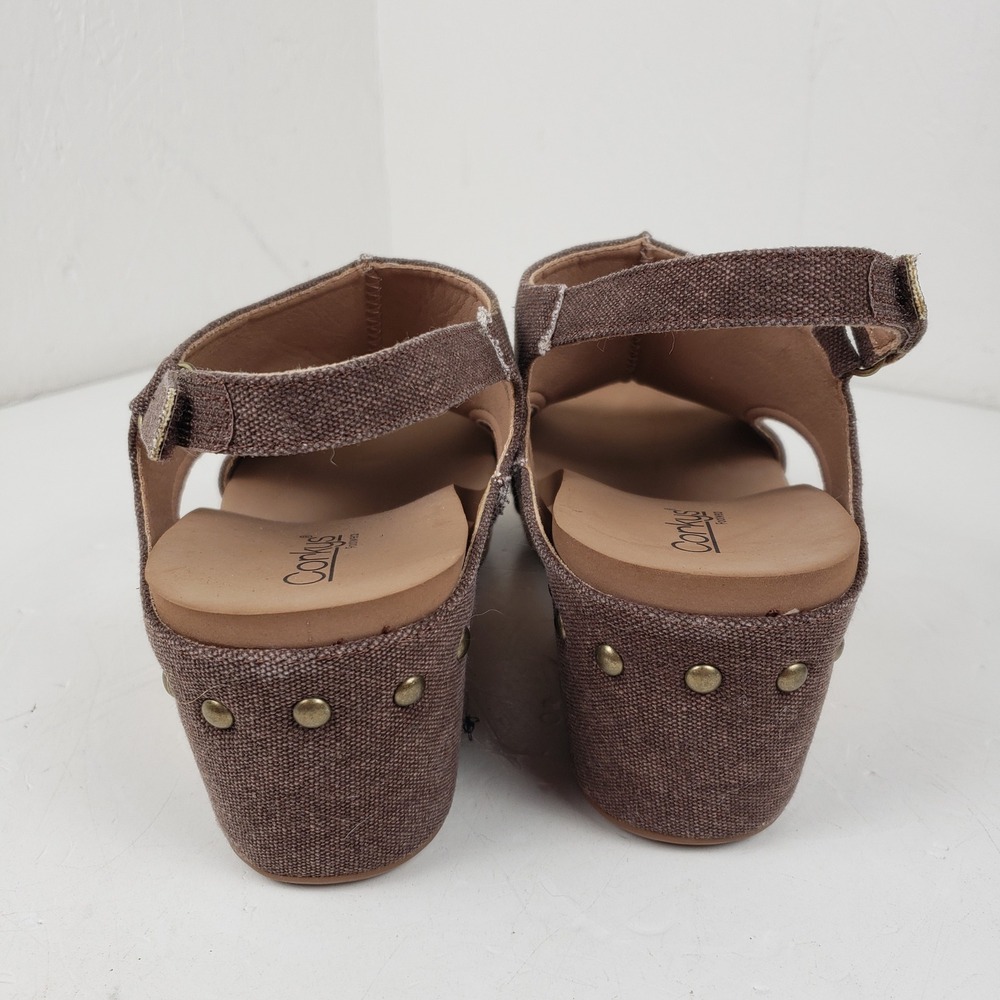 Corkys Carley Brown Canvas Wedge Sandals Slingback Platform Studded Womens 11 - Picture 8 of 10
